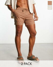 エイソス ASOS DESIGN 2 pack chino shorts in shorter length in brown and ecru メンズ