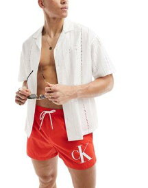 カルバンクライン Calvin Klein monogram short drawstring swim short in red メンズ