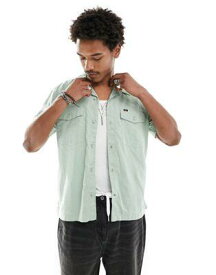 リー Lee short sleeve chetopa cotton twill revere collar shirt in light green メンズ