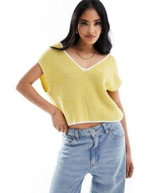 エイソス ASOS DESIGN tipped v neck tank in twist yarn in yellow レディース