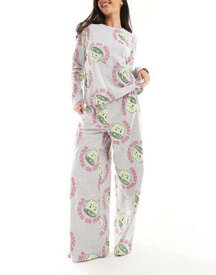 エイソス ASOS DESIGN matcha long sleeve top & trouser pyjama set in grey marl レディース