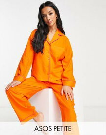 ASOS Petite エイソス ASOS DESIGN Petite exclusive modal shirt & trouser pyjama set with contrast piping in orange レディース