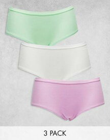 エイソス ASOS DESIGN Curve 3 pack ribbed briefs in white lilac & pistachio レディース