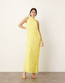 エイソス ASOS EDITION statement fringed halter maxi dress in yellow レディース