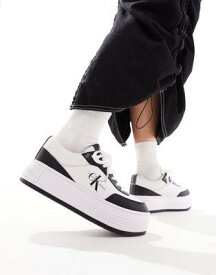 カルバンクライン Calvin Klein Jeans bold flatform trainers in black & white レディース