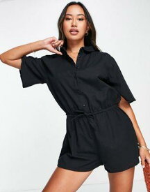 Esmee Exclusive beach playsuit with elasticated drawstring waist in black レディース