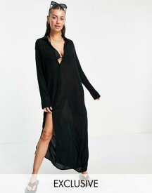 Esmee Exclusive maxi beach shirt summer dress in black レディース