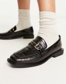 グラマラス Glamorous horsebit loafers in black croc レディース