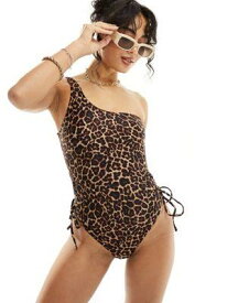 エヌエーケイディー NA-KD one shoulder swimsuit in leopard print レディース