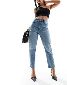 ルック New Look ripped mom jean in tinted blue wash レディース