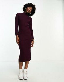 ルック New Look ribbed knitted dress with side split in burgundy レディース