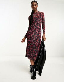 ルック New Look sheer long sleeve midi dress in rose print レディース