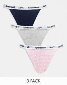 リーボック Reebok Verna 3 pack tanga briefs in navy pink and grey marl レディース