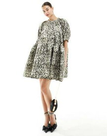 sister jane Sister Jane jacquard tiered mini dress in metallic leopard レディース