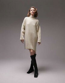 トップショップ Topshop knitted oversized ribbed funnel mini dress in stone レディース