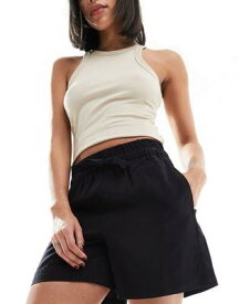 ヴェロモーダ Vero Moda relaxed shorts with tie waist in black レディース