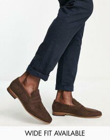 エイソス ASOS DESIGN loafers in brown faux suede with natural sole メンズ