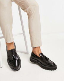 エイソス ASOS DESIGN loafers in black leather with chunky sole and contrast stitch メンズ