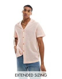 エイソス ASOS DESIGN short sleeve relaxed deep revere texture shirt in dusty pink メンズ
