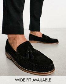 エイソス ASOS DESIGN tassel loafers in black suede leather with natural sole メンズ