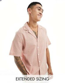 エイソス ASOS DESIGN short sleeve relaxed boxy fit revere collar broderie shirt in dusty pink メンズ