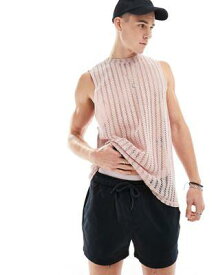 エイソス ASOS DESIGN relaxed tank vest in pink crochet with crew neckline メンズ