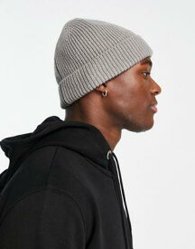 エイソス ASOS DESIGN fisherman ribbed beanie in grey メンズ