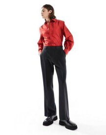 エイソス ASOS DESIGN regular shirt with blouson sleeve in taffeta in red メンズ