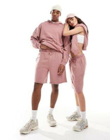 エイソス ASOS DESIGN unisex co-ord oversized shorts with raw hem in washed pink ユニセックス