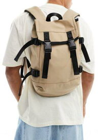 エイソス ASOS DESIGN small rubberised backpack with contrast webbing in stone メンズ