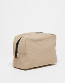 エイソス ASOS DESIGN soft wash bag with contrast zip in stone メンズ