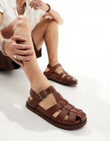 エイソス ASOS DESIGN close toe fisherman sandal in brown メンズ