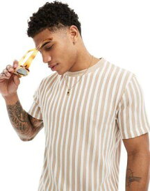 エイソス ASOS DESIGN t-shirt in textured beige stripe メンズ