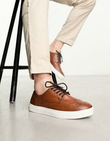 エイソス ASOS DESIGN lace up brogue shoes in tan faux leather メンズ