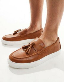エイソス ASOS DESIGN tassel loafers in tan faux leather with white sole メンズ