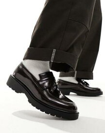 エイソス ASOS DESIGN chunky tassel loafers in burgundy faux leather メンズ