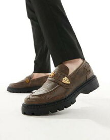 エイソス ASOS DESIGN tan and white faux leather loafers with western details メンズ