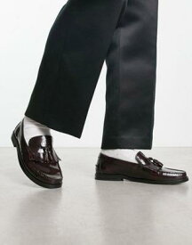 エイソス ASOS DESIGN loafers with fringe detail in polished burgundy leather メンズ