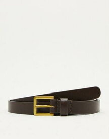 エイソス ASOS DESIGN smart leather skinny belt with gold buckle in brown メンズ