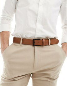 エイソス ASOS DESIGN faux leather belt with contrast buckle in brown メンズ