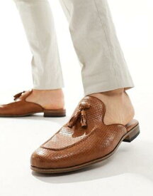 エイソス ASOS DESIGN mule loafers in brown faux leather weave メンズ