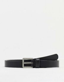 エイソス ASOS DESIGN smart leather skinny belt with silver buckle in black メンズ