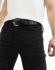 エイソス ASOS DESIGN faux leather belt with tonal studs in black メンズ