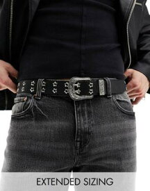 エイソス ASOS DESIGN faux leather belt with star studs and silver western buckle in black メンズ