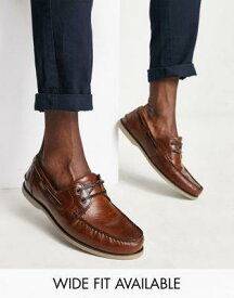 エイソス ASOS DESIGN boat shoes in brown leather with gum sole メンズ