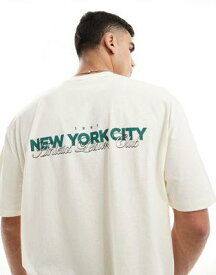 エイソス ASOS DESIGN oversized boxy t-shirt in off white with New York back print メンズ