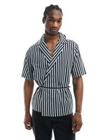 エイソス ASOS DESIGN relaxed revere wrap tie shirt in workwear stripe メンズ