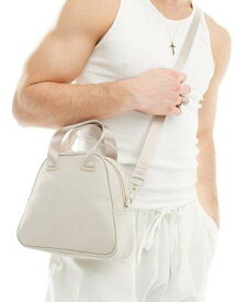 エイソス ASOS DESIGN bowler cross body bag with grab handle and detachable strap in rubberised ecru メンズ