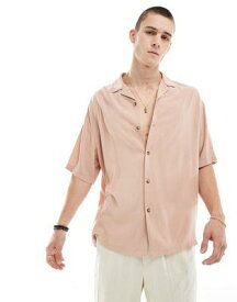 エイソス ASOS DESIGN 90s oversized fit viscose shirt with revere collar in dusty pink メンズ