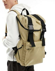 エイソス ASOS DESIGN large backpack bag with cargo pockets and black trim in stone メンズ